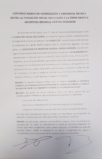 Se firmó un convenio entre la Fundación Social y la Unión Gráfica de Río Cuarto